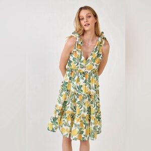 English Factory Yellow and White Flutter Sleeve Sundress